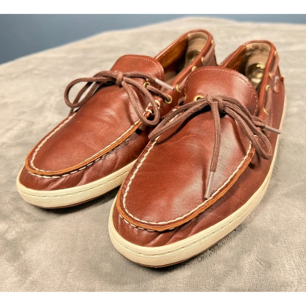 Cole Haan Boat Shoes Mens 10M Brown Leather Lace Up Deck Casual